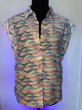 LILI SIDONIO Pastel Geometric Button-Front Sleeveless Blouse NWT